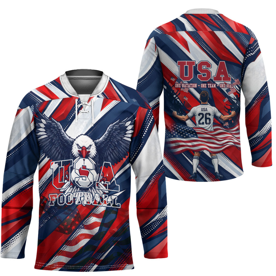USA World Football Hockey Jersey One Team One Goal - Patriotic Bald Eagle Mascot Soccer