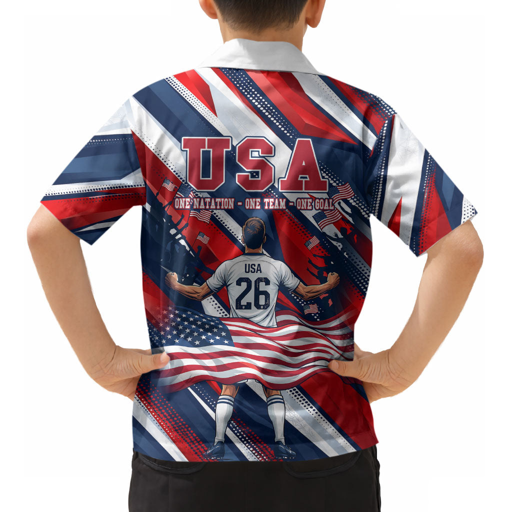 USA World Football Kid Hawaiian Shirt One Team One Goal - Patriotic Bald Eagle Mascot Soccer