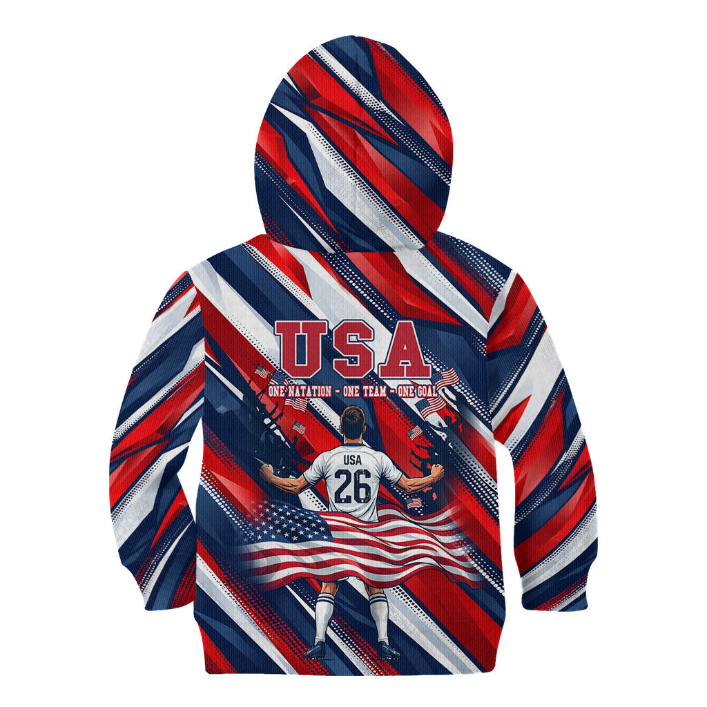 USA World Football Kid Hoodie One Team One Goal - Patriotic Bald Eagle Mascot Soccer