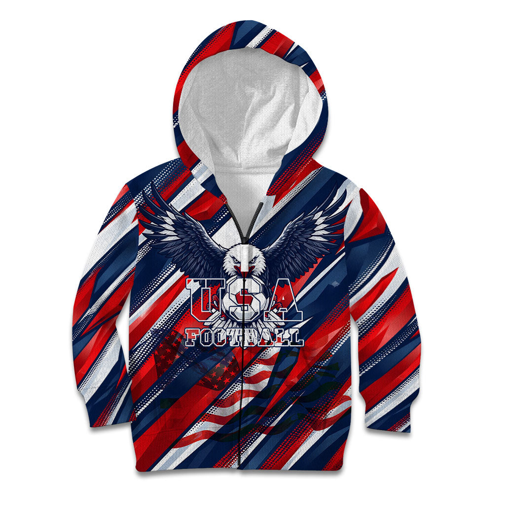 USA World Football Kid Hoodie One Team One Goal - Patriotic Bald Eagle Mascot Soccer