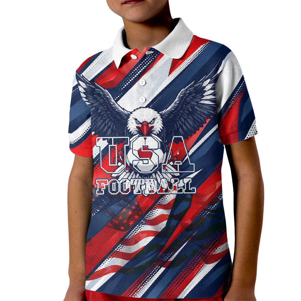 USA World Football Kid Polo Shirt One Team One Goal - Patriotic Bald Eagle Mascot Soccer