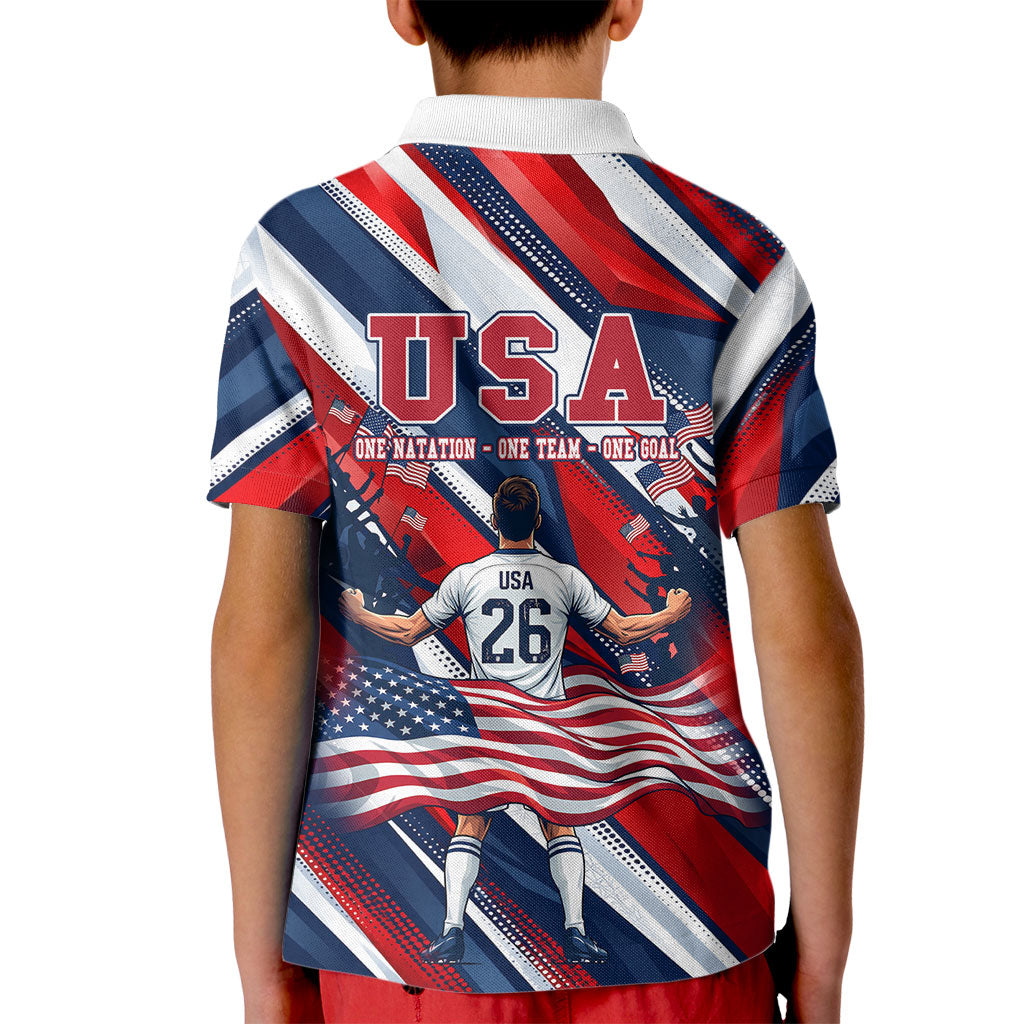 USA World Football Kid Polo Shirt One Team One Goal - Patriotic Bald Eagle Mascot Soccer