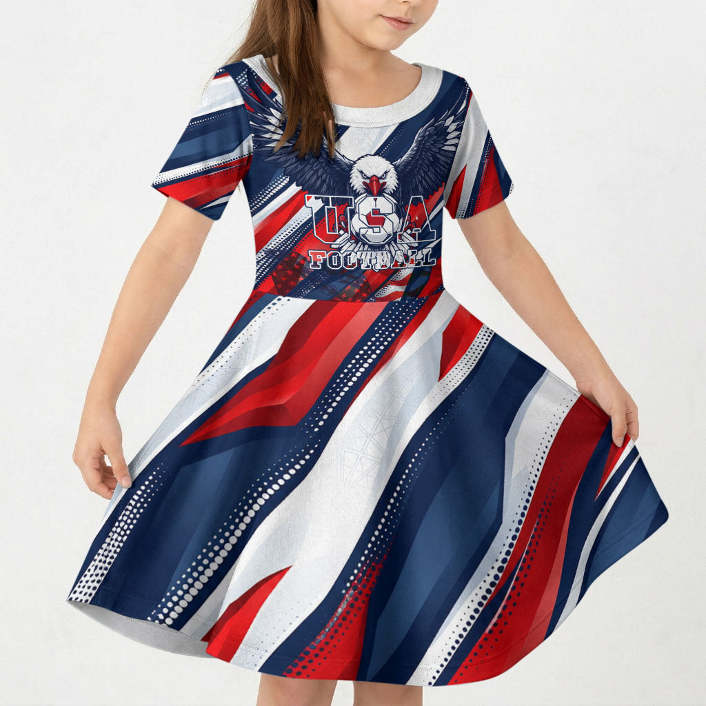 USA World Football Kid Short Sleeve Dress One Team One Goal - Patriotic Bald Eagle Mascot Soccer