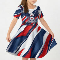 USA World Football Kid Short Sleeve Dress One Team One Goal - Patriotic Bald Eagle Mascot Soccer