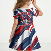 USA World Football Kid Short Sleeve Dress One Team One Goal - Patriotic Bald Eagle Mascot Soccer