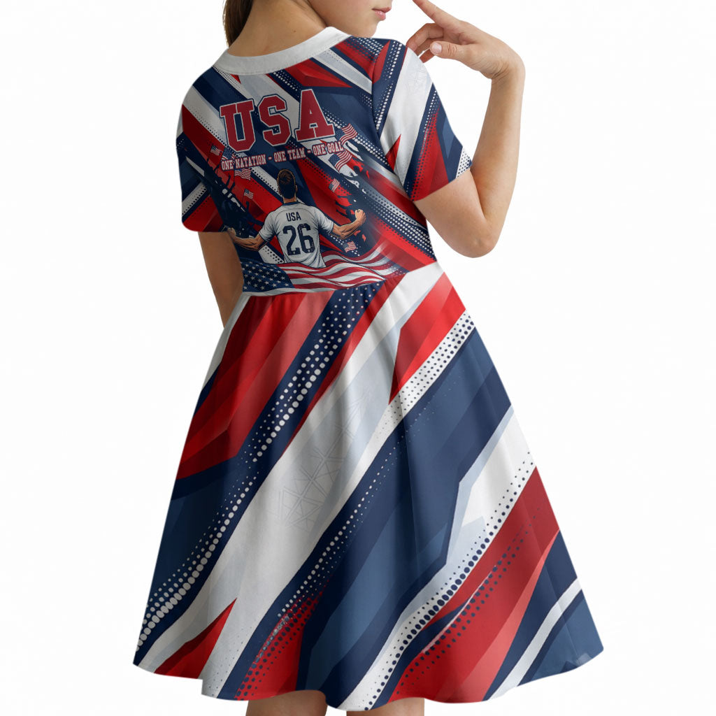 USA World Football Kid Short Sleeve Dress One Team One Goal - Patriotic Bald Eagle Mascot Soccer