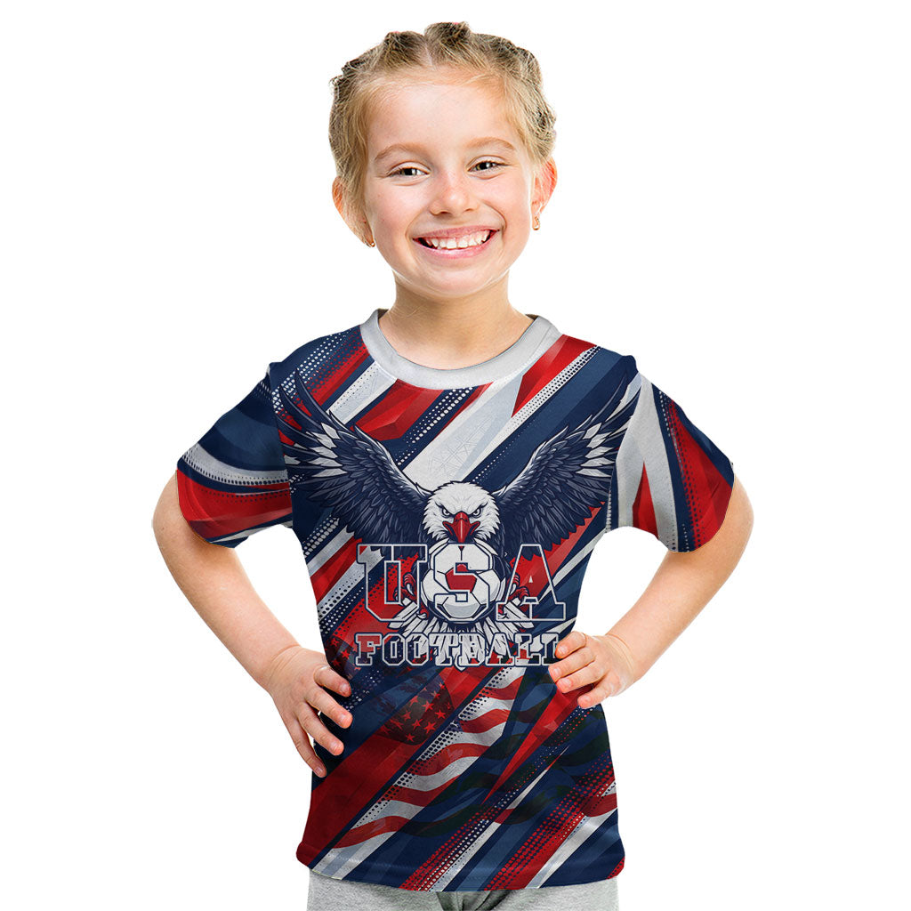 USA World Football Kid T Shirt One Team One Goal - Patriotic Bald Eagle Mascot Soccer