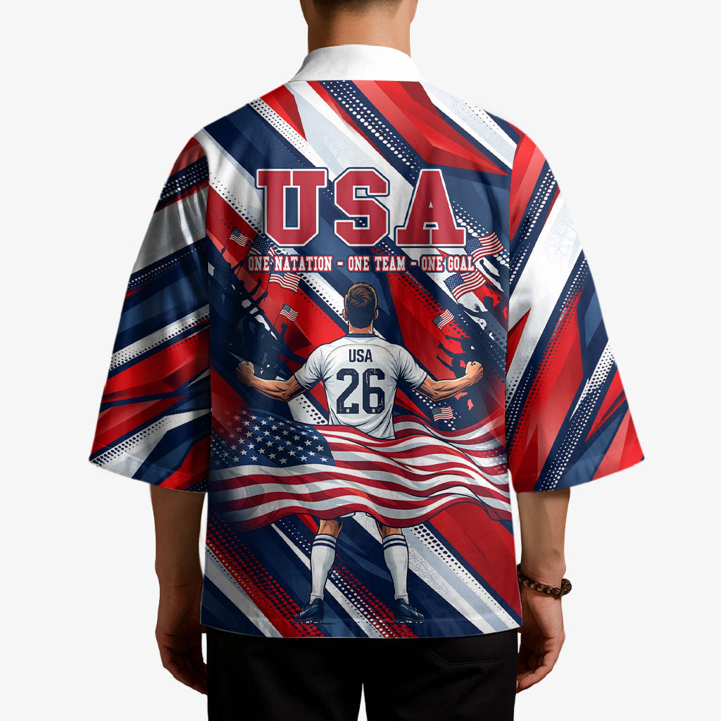 USA World Football Kimono One Team One Goal - Patriotic Bald Eagle Mascot Soccer