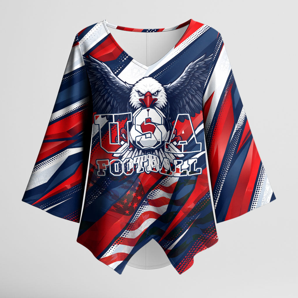 USA World Football Kimono Sleeve Blouse One Team One Goal - Patriotic Bald Eagle Mascot Soccer