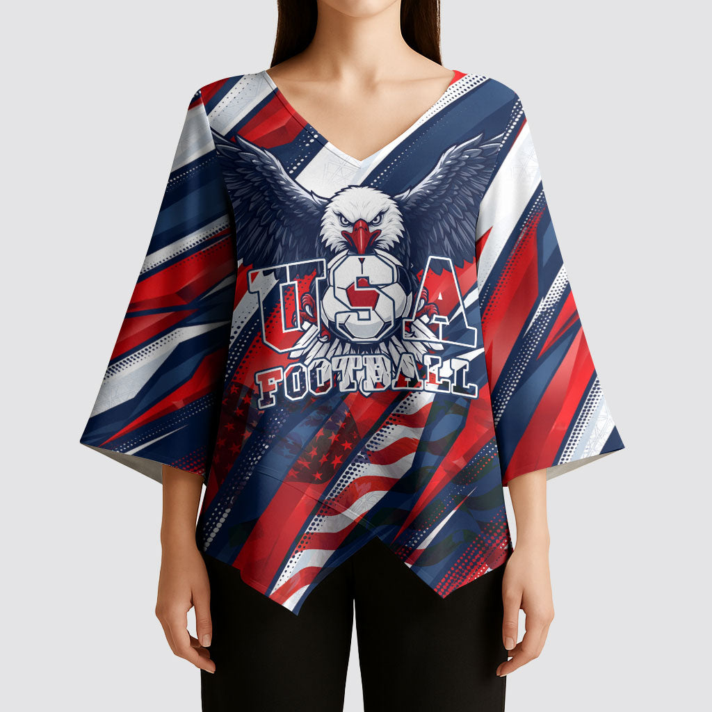 USA World Football Kimono Sleeve Blouse One Team One Goal - Patriotic Bald Eagle Mascot Soccer