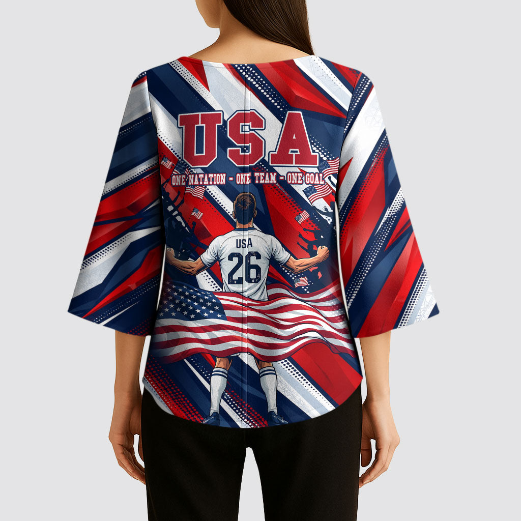 USA World Football Kimono Sleeve Blouse One Team One Goal - Patriotic Bald Eagle Mascot Soccer