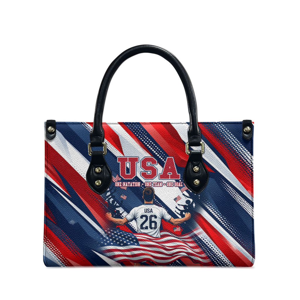 USA World Football Leather Bag One Team One Goal - Patriotic Bald Eagle Mascot Soccer