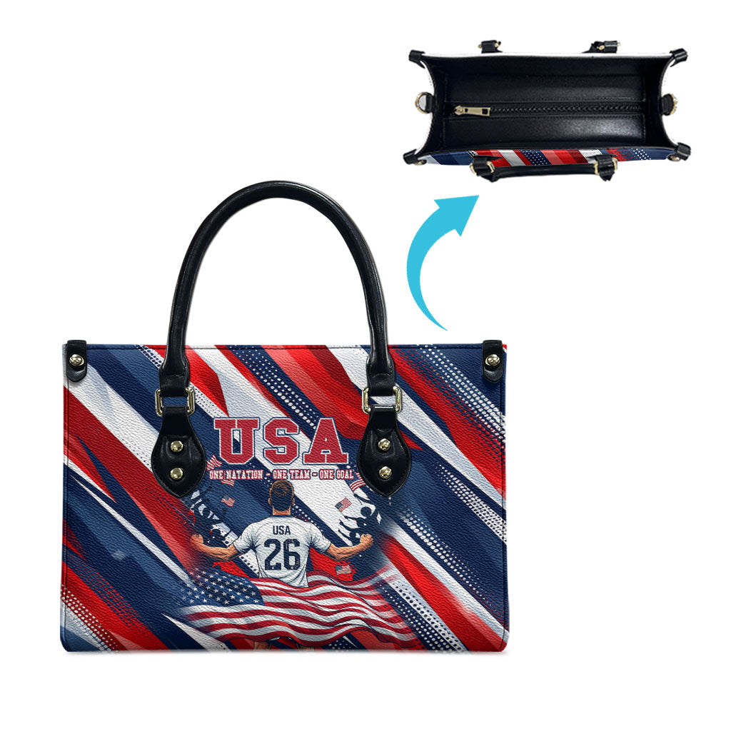 USA World Football Leather Bag One Team One Goal - Patriotic Bald Eagle Mascot Soccer