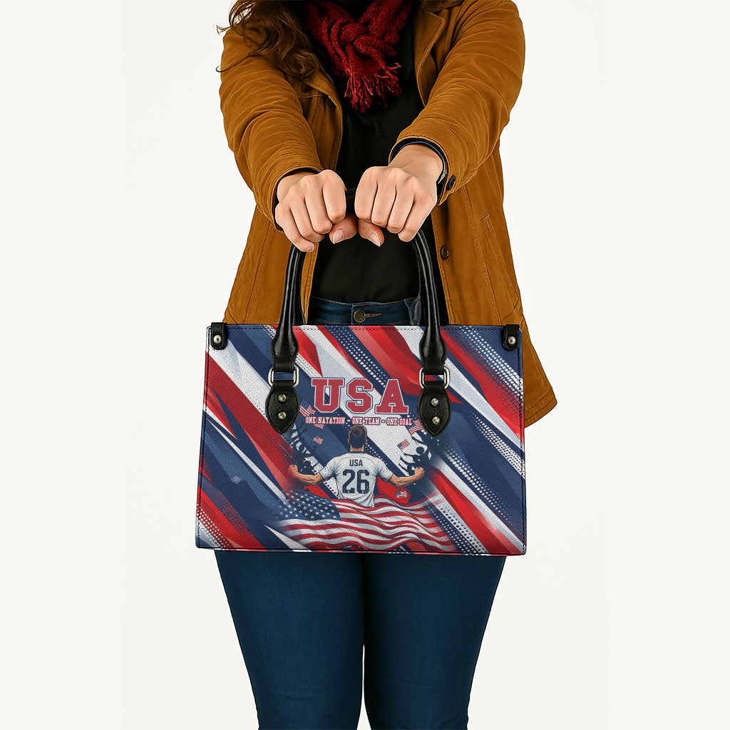 USA World Football Leather Bag One Team One Goal - Patriotic Bald Eagle Mascot Soccer