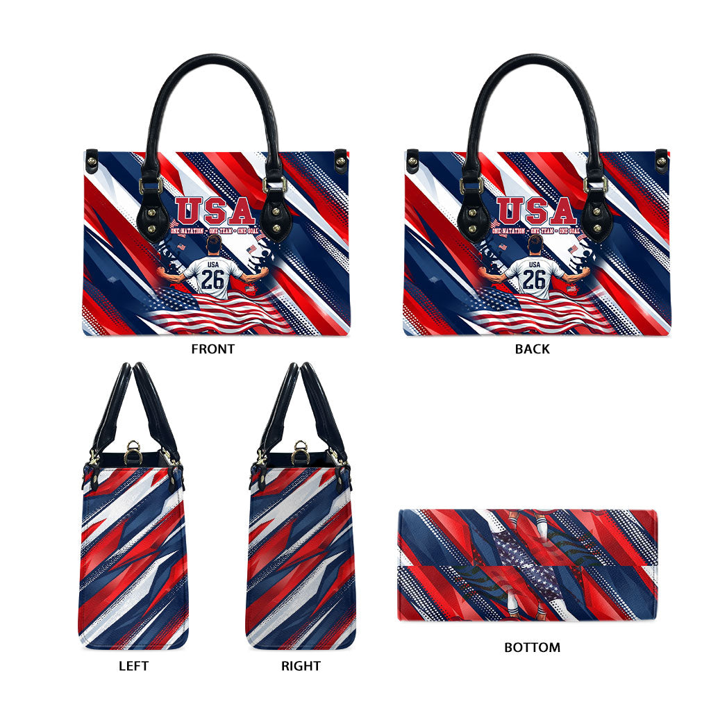 USA World Football Leather Bag One Team One Goal - Patriotic Bald Eagle Mascot Soccer