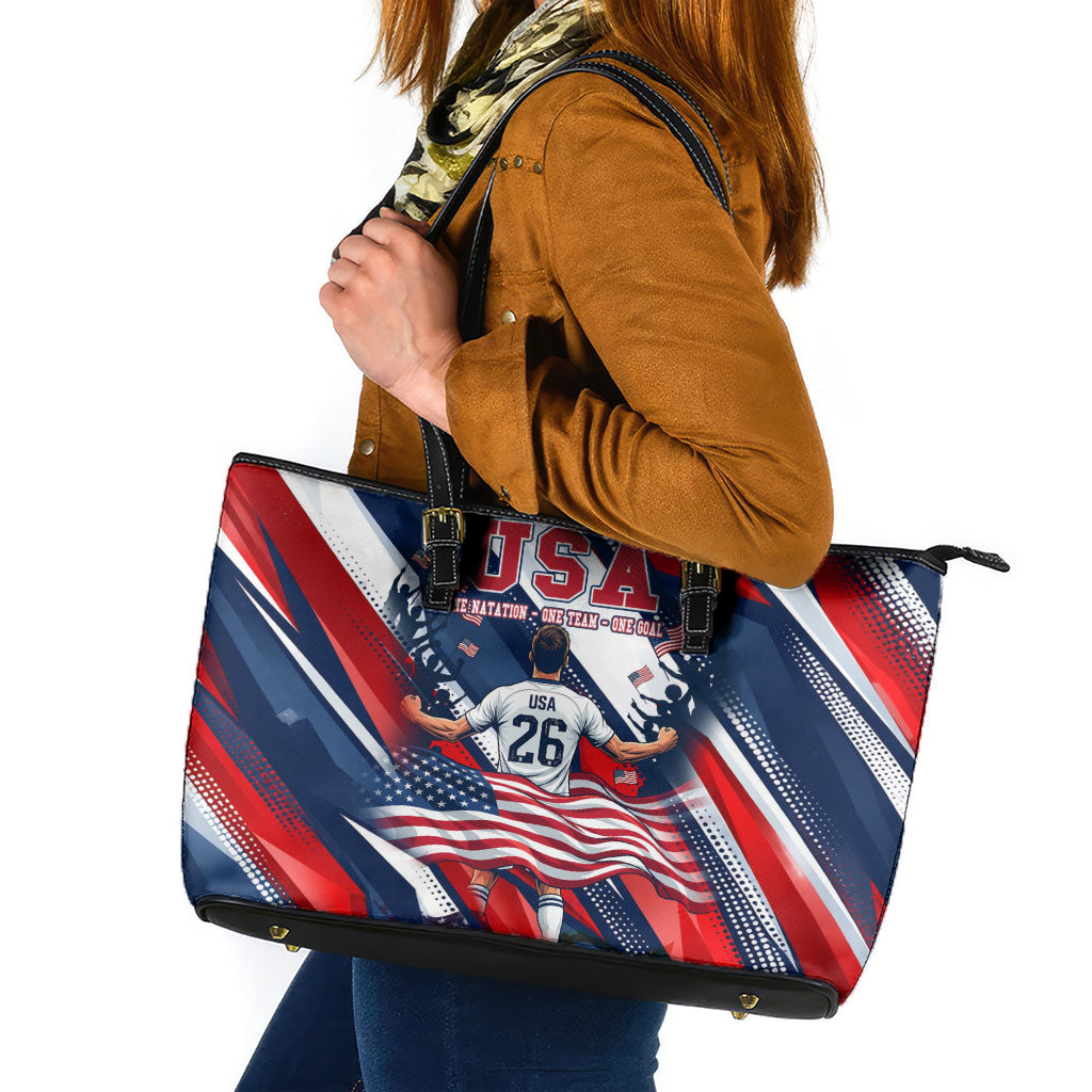USA World Football Leather Tote Bag One Team One Goal - Patriotic Bald Eagle Mascot Soccer