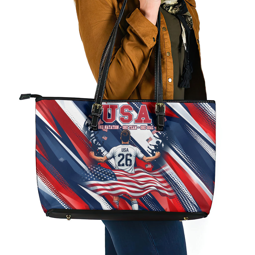 USA World Football Leather Tote Bag One Team One Goal - Patriotic Bald Eagle Mascot Soccer
