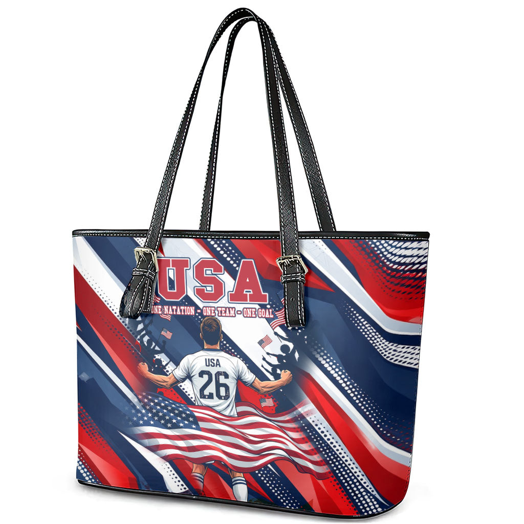 USA World Football Leather Tote Bag One Team One Goal - Patriotic Bald Eagle Mascot Soccer