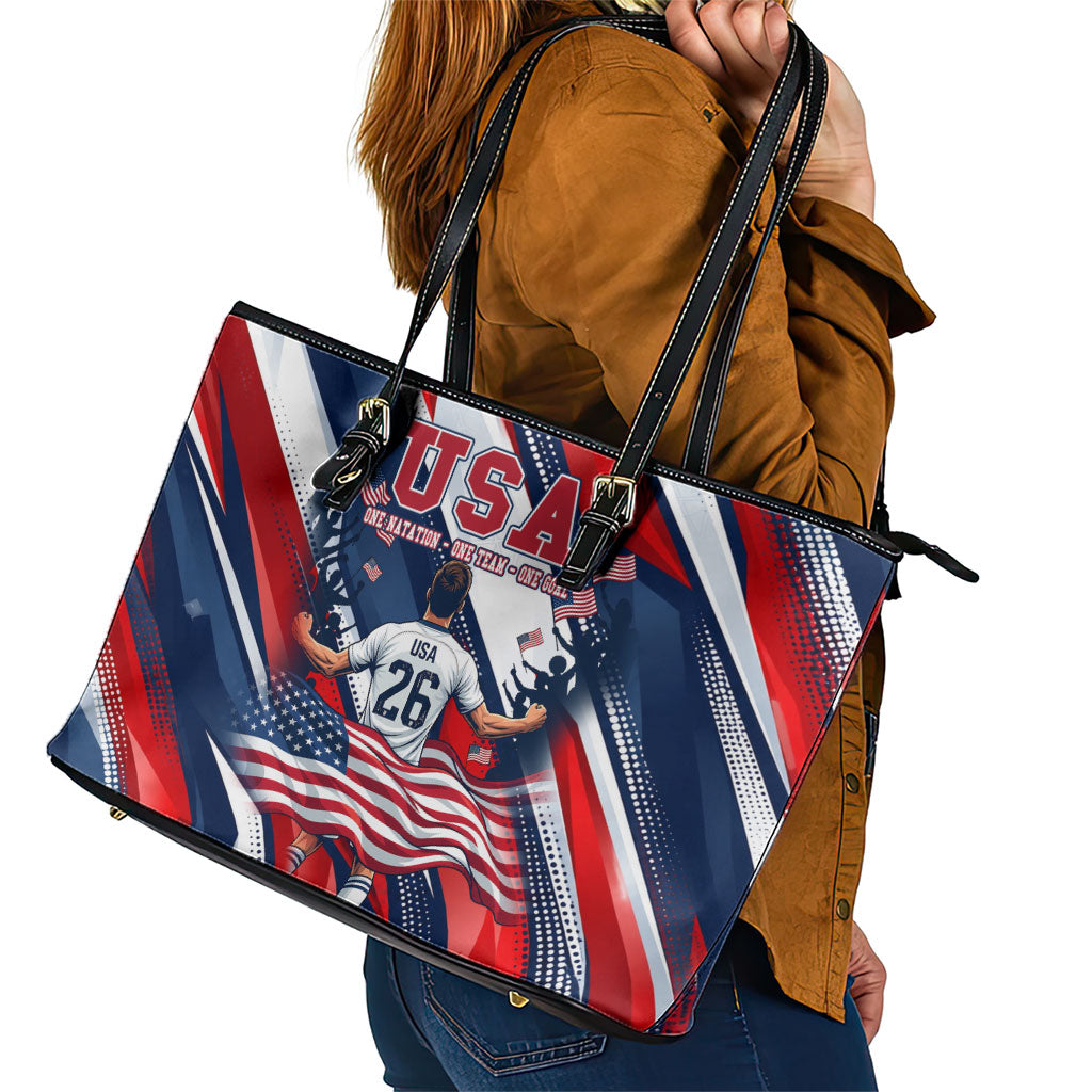 USA World Football Leather Tote Bag One Team One Goal - Patriotic Bald Eagle Mascot Soccer