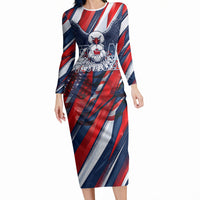 USA World Football Long Sleeve Bodycon Dress One Team One Goal - Patriotic Bald Eagle Mascot Soccer