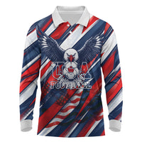 USA World Football Long Sleeve Polo Shirt One Team One Goal - Patriotic Bald Eagle Mascot Soccer