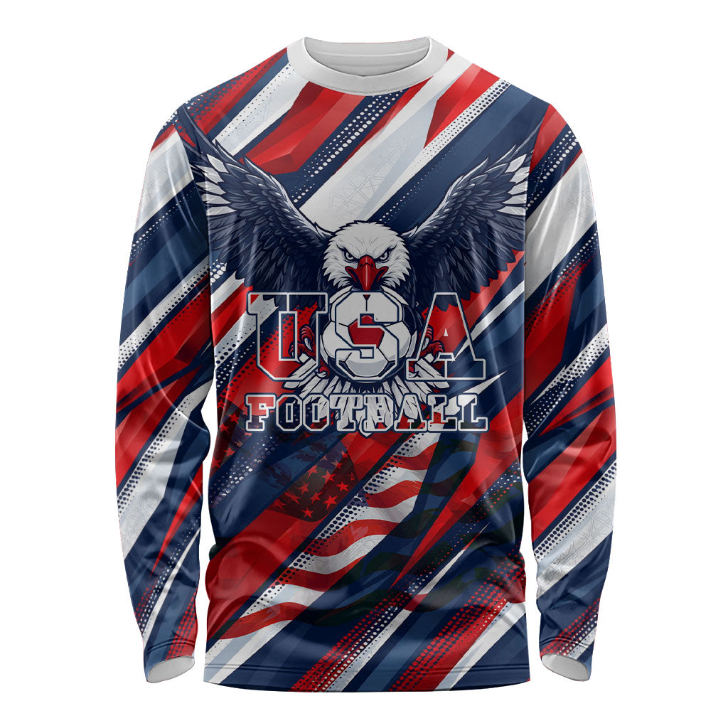USA World Football Long Sleeve Shirt One Team One Goal - Patriotic Bald Eagle Mascot Soccer