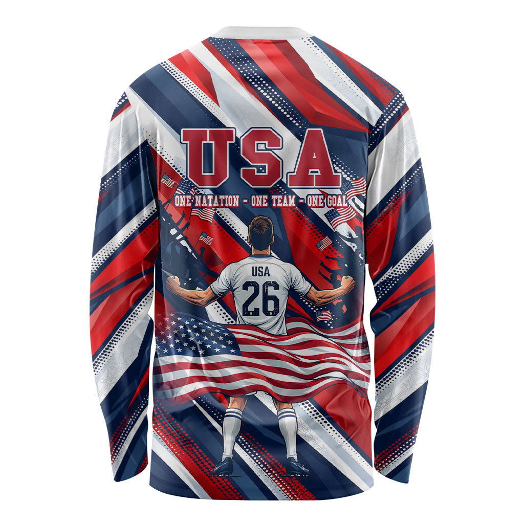 USA World Football Long Sleeve Shirt One Team One Goal - Patriotic Bald Eagle Mascot Soccer