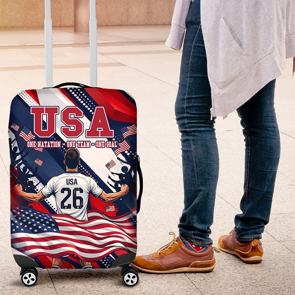USA World Football Luggage Cover One Team One Goal - Patriotic Bald Eagle Mascot Soccer