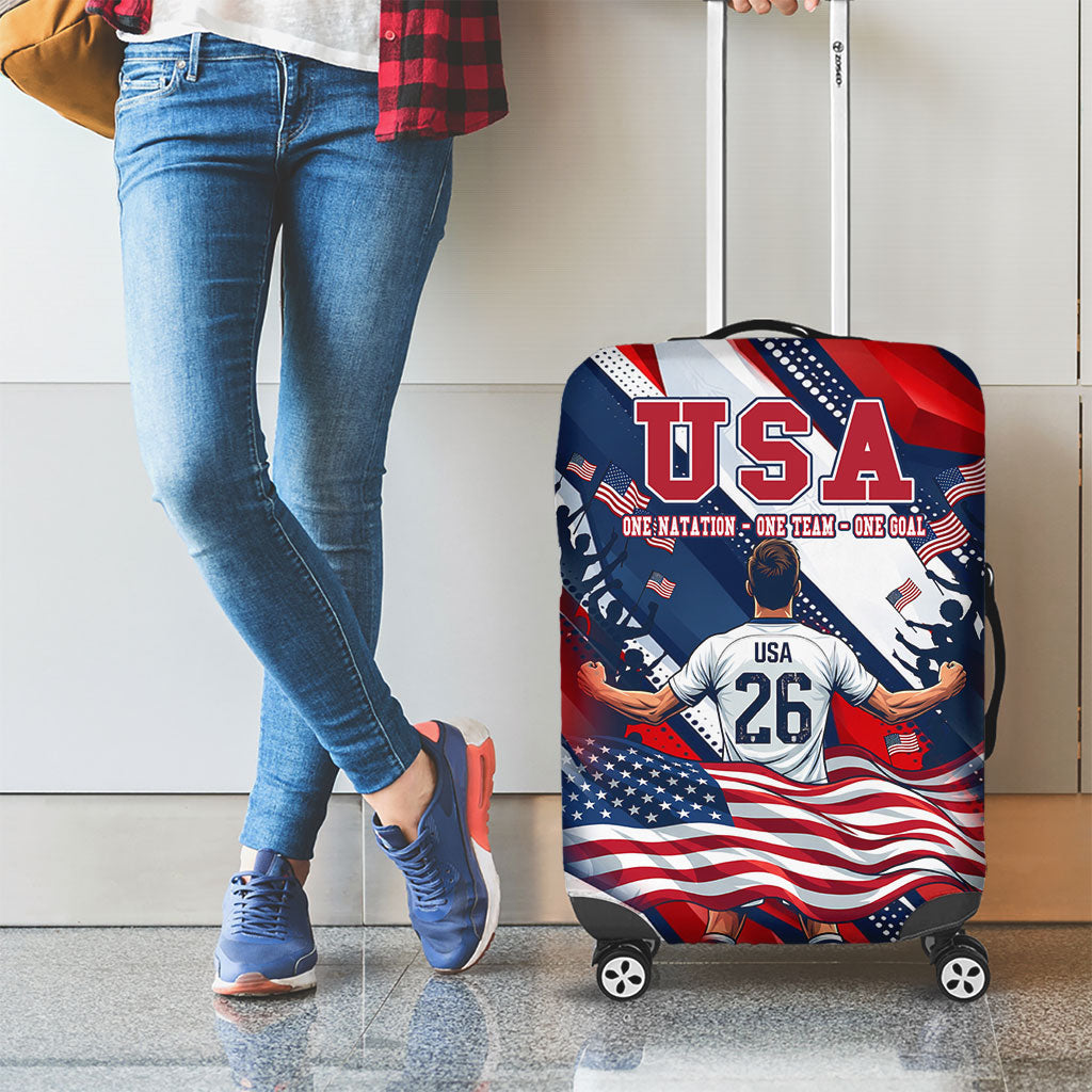 USA World Football Luggage Cover One Team One Goal - Patriotic Bald Eagle Mascot Soccer