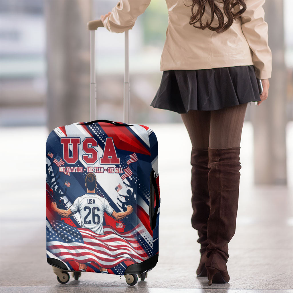USA World Football Luggage Cover One Team One Goal - Patriotic Bald Eagle Mascot Soccer