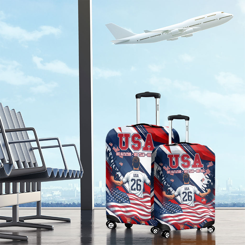 USA World Football Luggage Cover One Team One Goal - Patriotic Bald Eagle Mascot Soccer