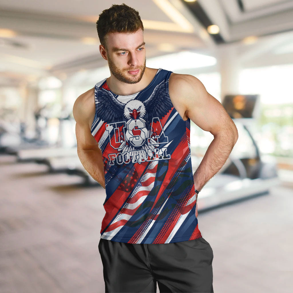 USA World Football Men Tank Top One Team One Goal - Patriotic Bald Eagle Mascot Soccer
