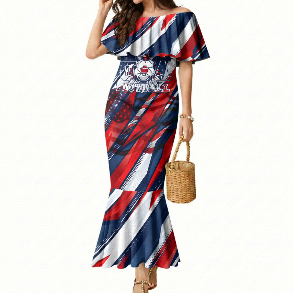 USA World Football Mermaid Dress One Team One Goal - Patriotic Bald Eagle Mascot Soccer