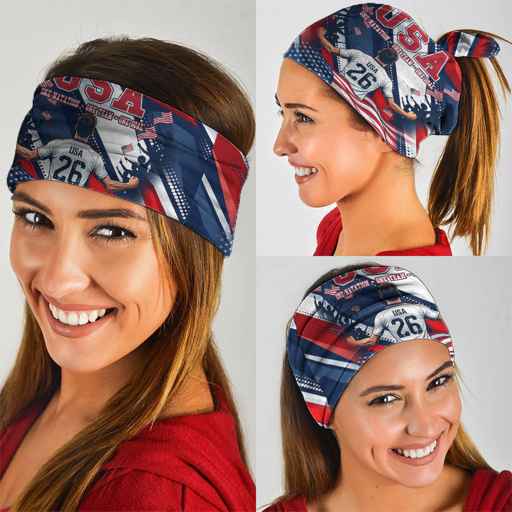 USA World Football Neck Gaiter One Team One Goal - Patriotic Bald Eagle Mascot Soccer