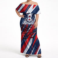 USA World Football Off Shoulder Maxi Dress One Team One Goal - Patriotic Bald Eagle Mascot Soccer