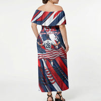 USA World Football Off Shoulder Maxi Dress One Team One Goal - Patriotic Bald Eagle Mascot Soccer