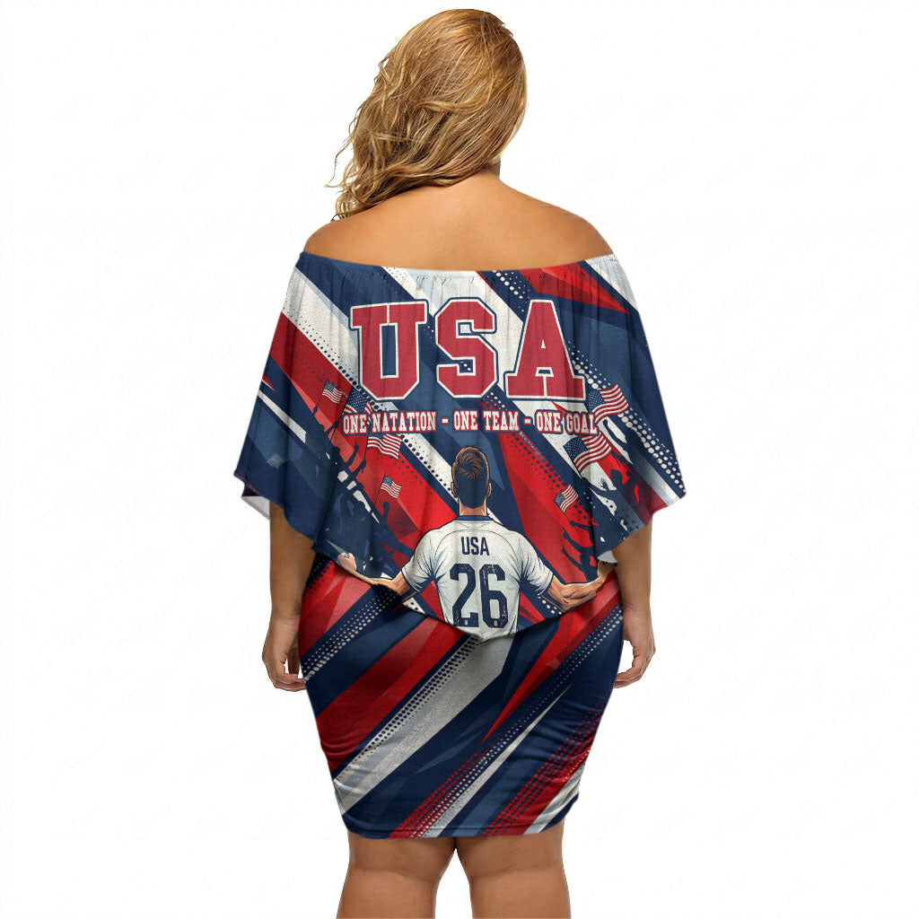 USA World Football Off Shoulder Short Dress One Team One Goal - Patriotic Bald Eagle Mascot Soccer