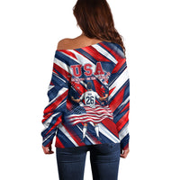 USA World Football Off Shoulder Sweater One Team One Goal - Patriotic Bald Eagle Mascot Soccer