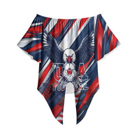 USA World Football Off Shoulder Wrap Waist Top One Team One Goal - Patriotic Bald Eagle Mascot Soccer