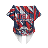 USA World Football Off Shoulder Wrap Waist Top One Team One Goal - Patriotic Bald Eagle Mascot Soccer