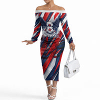 USA World Football Off The Shoulder Long Sleeve Dress One Team One Goal - Patriotic Bald Eagle Mascot Soccer
