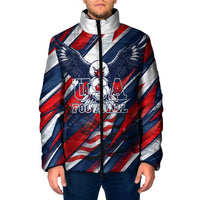 USA World Football Padded Jacket One Team One Goal - Patriotic Bald Eagle Mascot Soccer