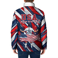 USA World Football Padded Jacket One Team One Goal - Patriotic Bald Eagle Mascot Soccer