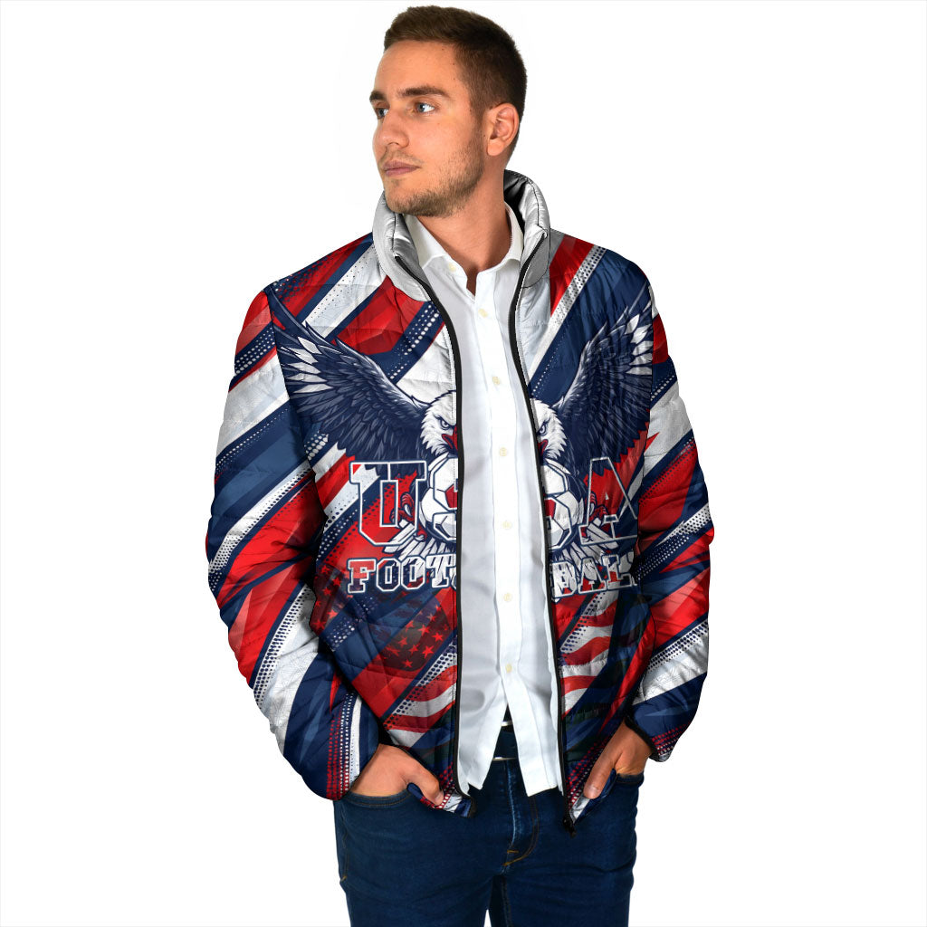 USA World Football Padded Jacket One Team One Goal - Patriotic Bald Eagle Mascot Soccer