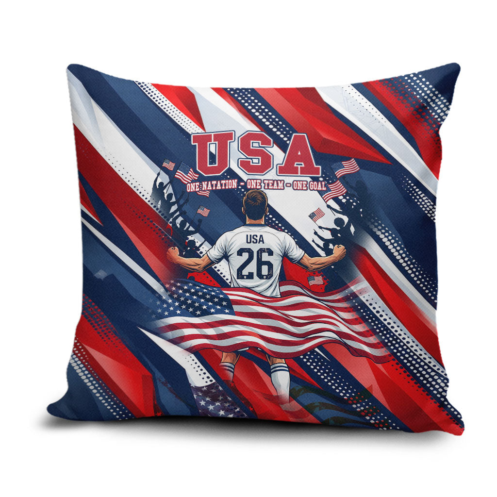 USA World Football Pillow Cover One Team One Goal - Patriotic Bald Eagle Mascot Soccer