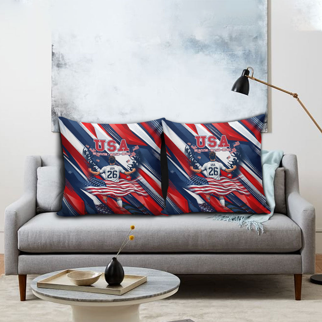 USA World Football Pillow Cover One Team One Goal - Patriotic Bald Eagle Mascot Soccer