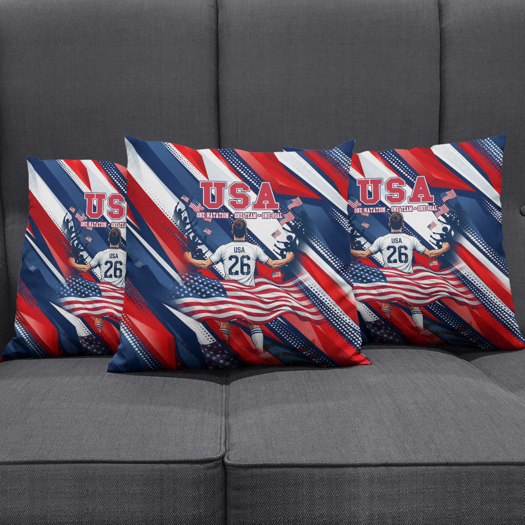 USA World Football Pillow Cover One Team One Goal - Patriotic Bald Eagle Mascot Soccer