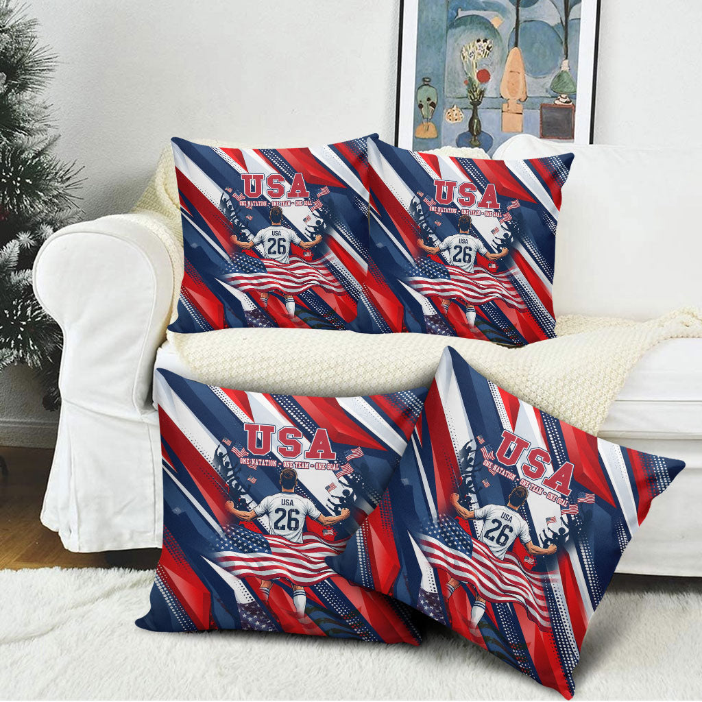 USA World Football Pillow Cover One Team One Goal - Patriotic Bald Eagle Mascot Soccer