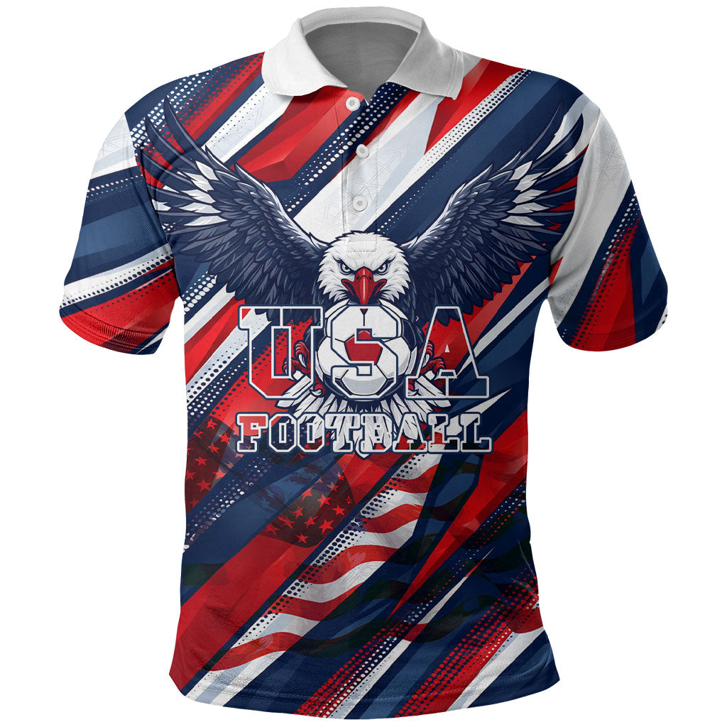 USA World Football Polo Shirt One Team One Goal - Patriotic Bald Eagle Mascot Soccer