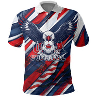 USA World Football Polo Shirt One Team One Goal - Patriotic Bald Eagle Mascot Soccer